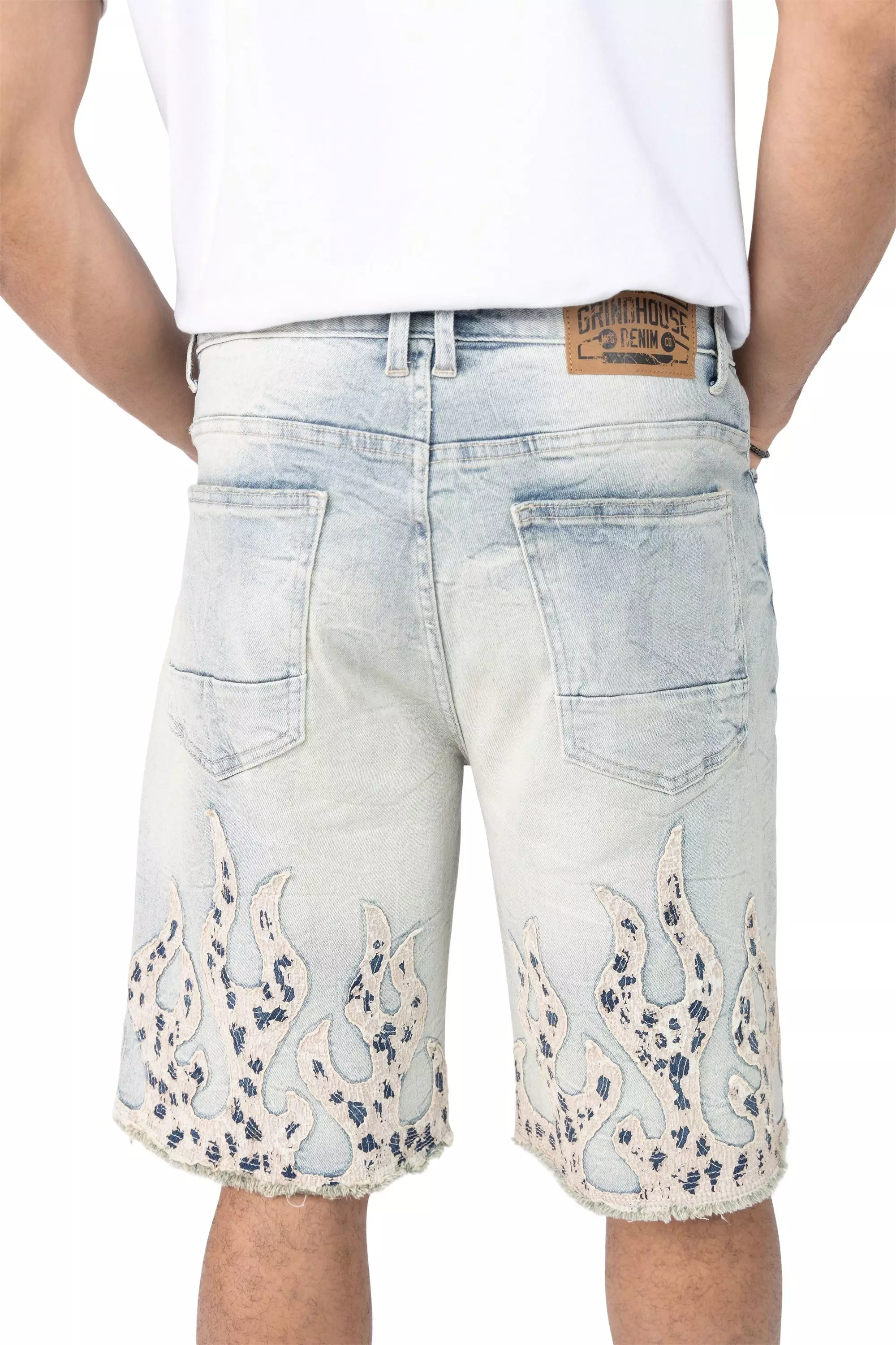 Grindhouse Men's Mechanical Blue Fray Flame Shorts - BLUE