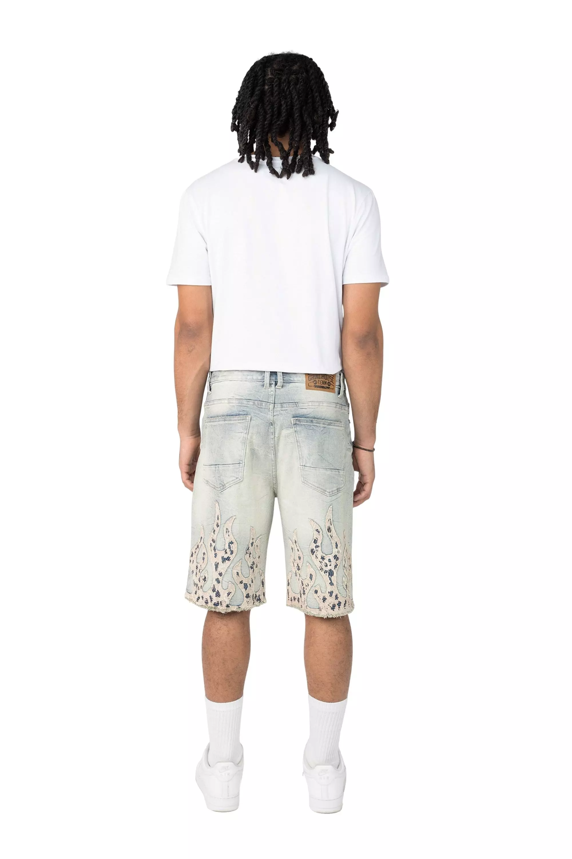 Grindhouse Men's Mechanical Blue Fray Flame Shorts - BLUE