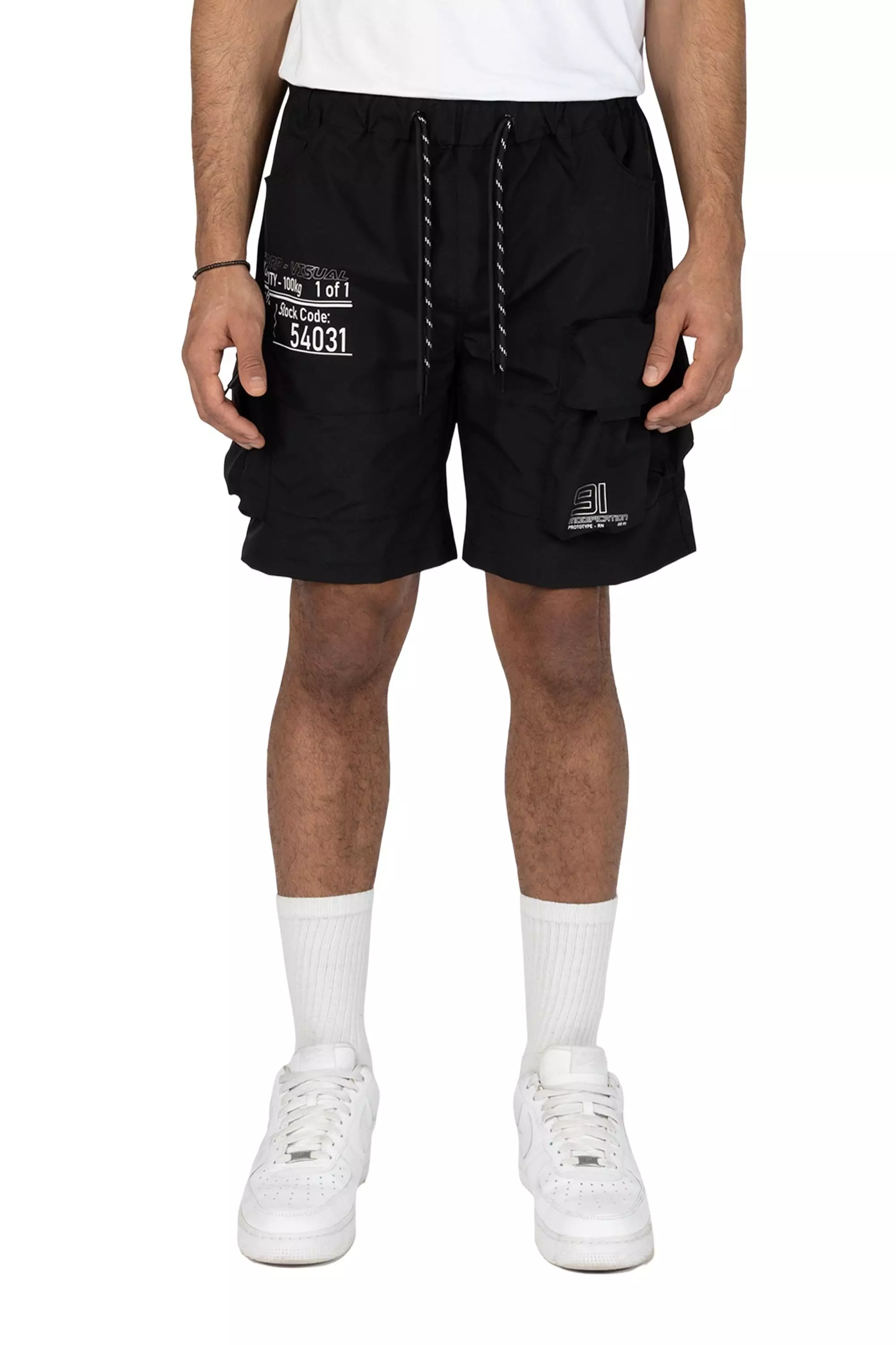 Grindhouse Men's Black Nylon Cargo Shorts - BLACK