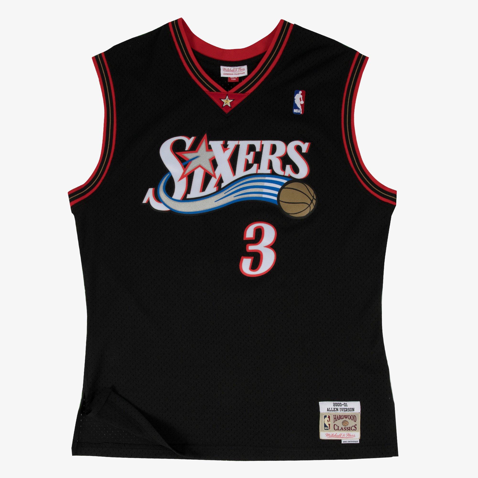 Mitchell & Ness Men's Philadelphia 76ers Allen Iverson Jersey-Black - BLACK Thumbnail View 1