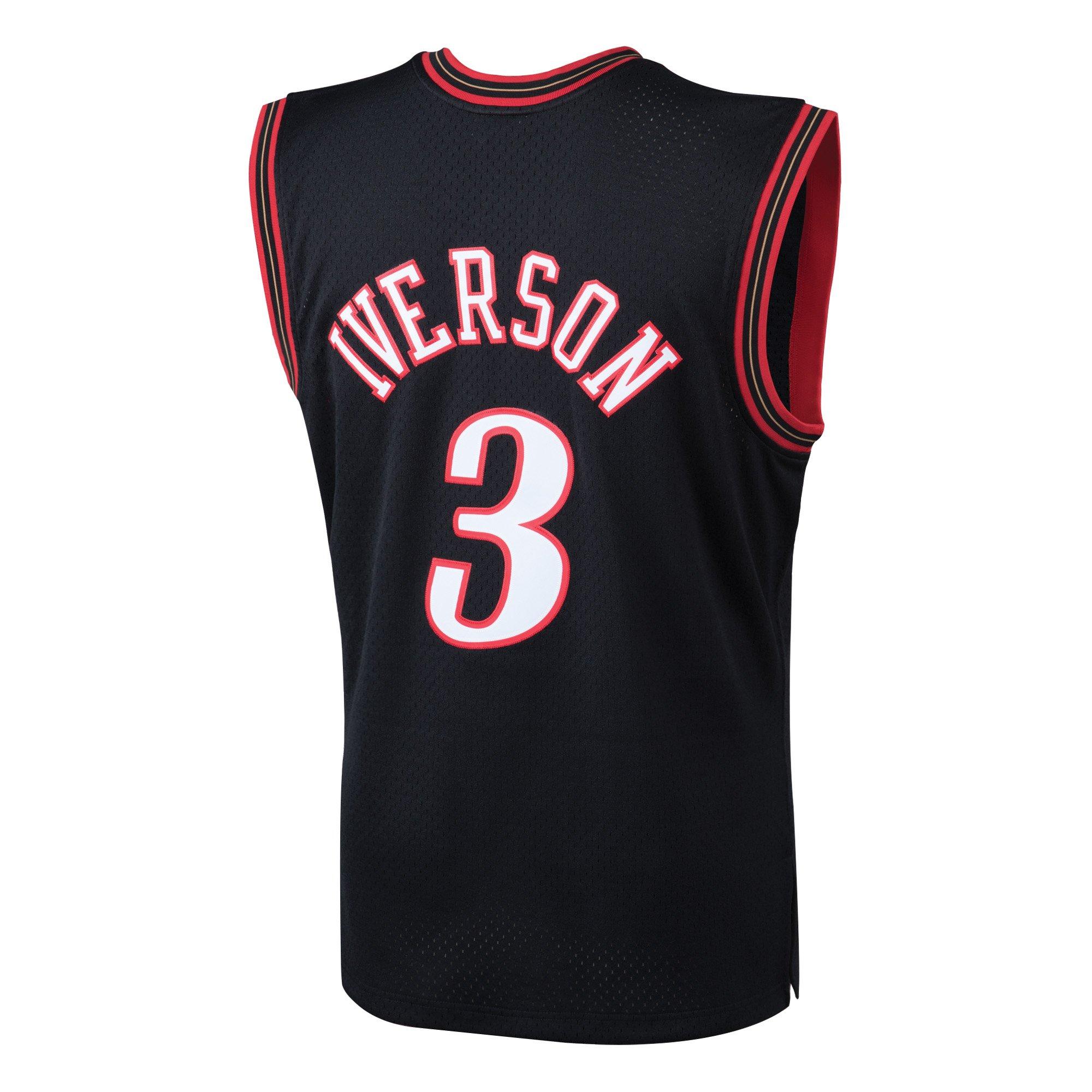 Mitchell & Ness Men's Philadelphia 76ers Allen Iverson Jersey-Black - BLACK Thumbnail View 4