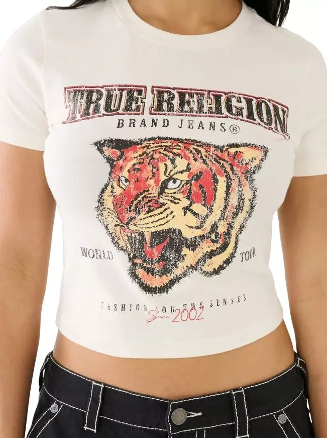 True Religion Women's Tiger Graphic Baby Tee - White - WHITE