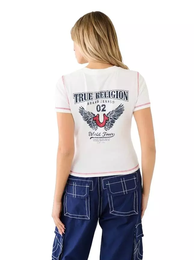 True Religion Women's Contrast Stitch Tee - White - WHITE