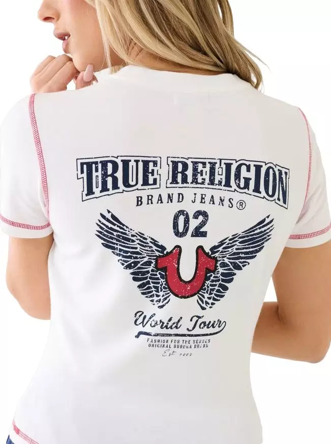 True Religion Women's Contrast Stitch Tee - White - WHITE