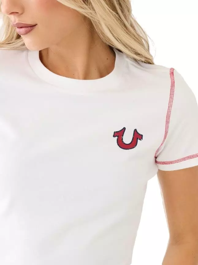 True Religion Women's Contrast Stitch Tee - White - WHITE