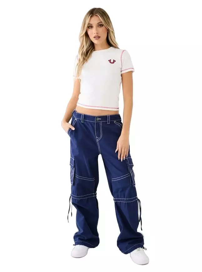 True Religion Women's Contrast Stitch Tee - White - WHITE