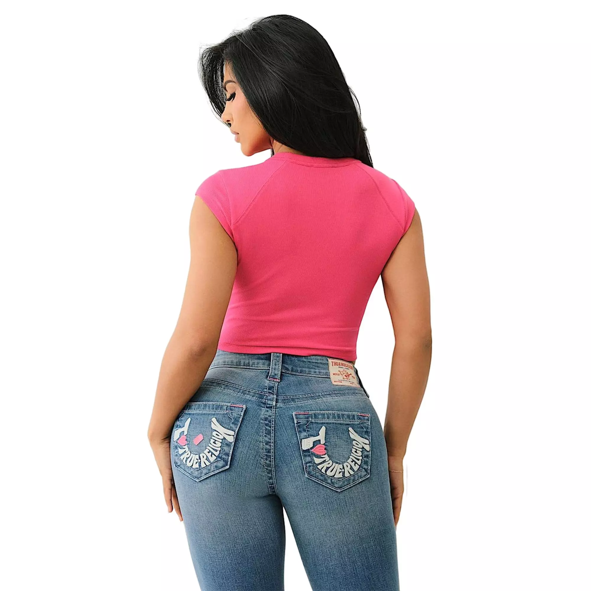 True Religion Women's Buddha Logo Notch Baby Tee - RASBERRY