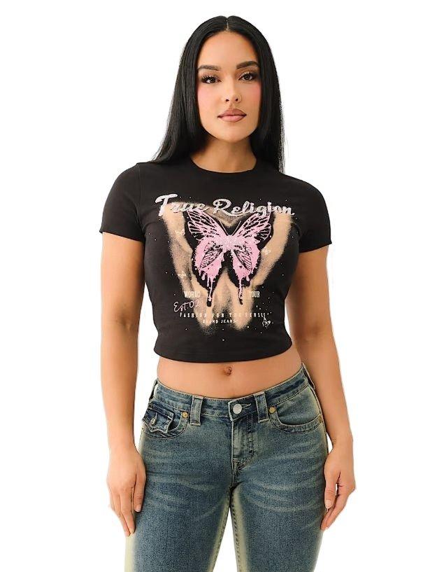 True Religion Women's Front Tie Logo Tee - BLACK Thumbnail View 1