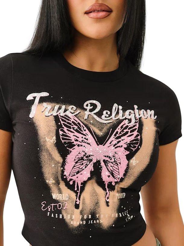 True Religion Women's Front Tie Logo Tee - BLACK Thumbnail View 4