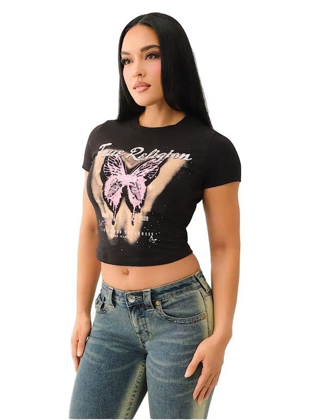 True Religion Women's Front Tie Logo Tee - BLACK Thumbnail View 5