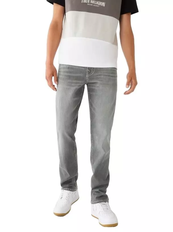 True Religion Men's 34" Ricky Big T Flap Straight Fit Pants - Drover Light Wash - WHITE/UNIVERSITY BLUE/METALLIC SILVER