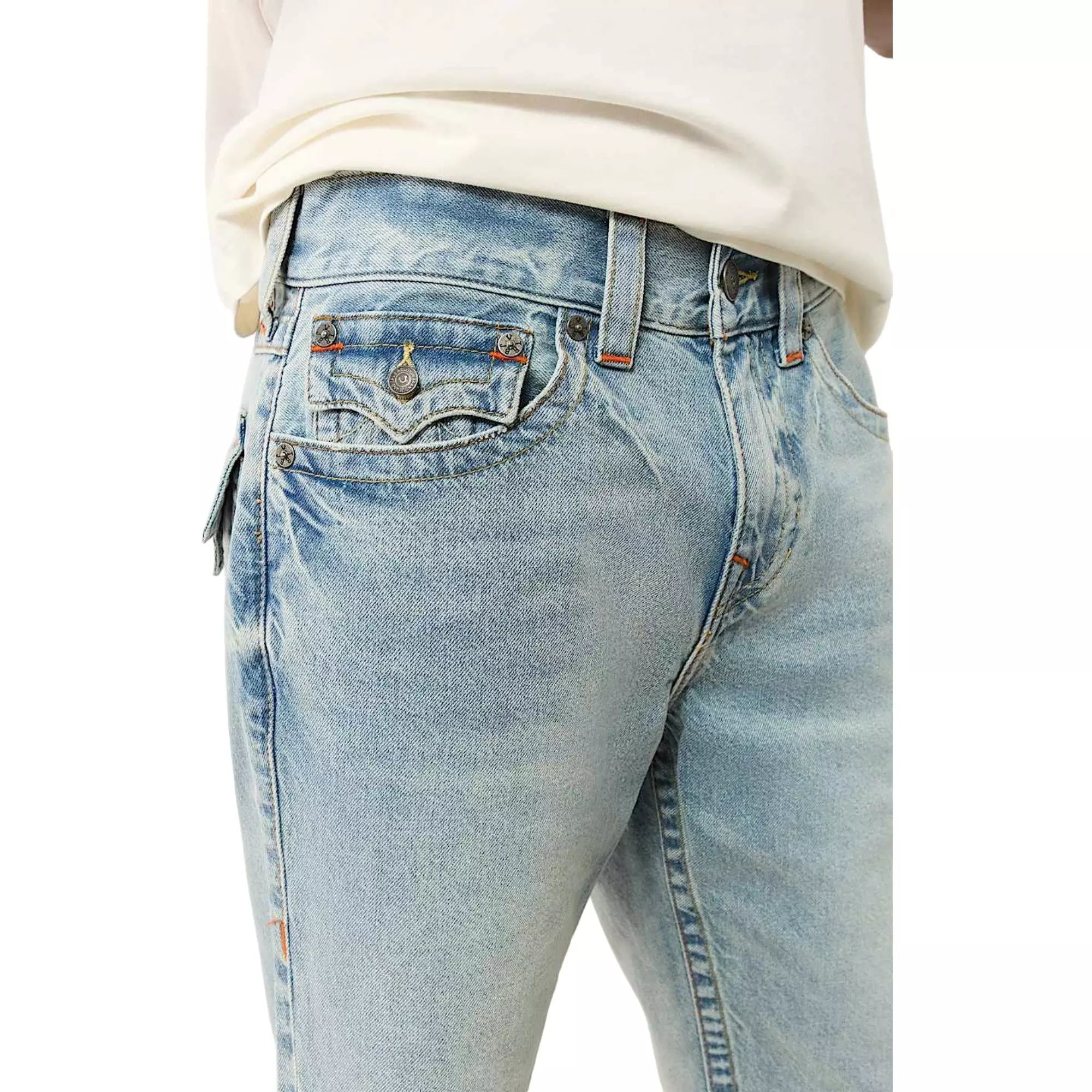 True Religion Men's Ricky Flap Fray Short - Light Wash - BLUE