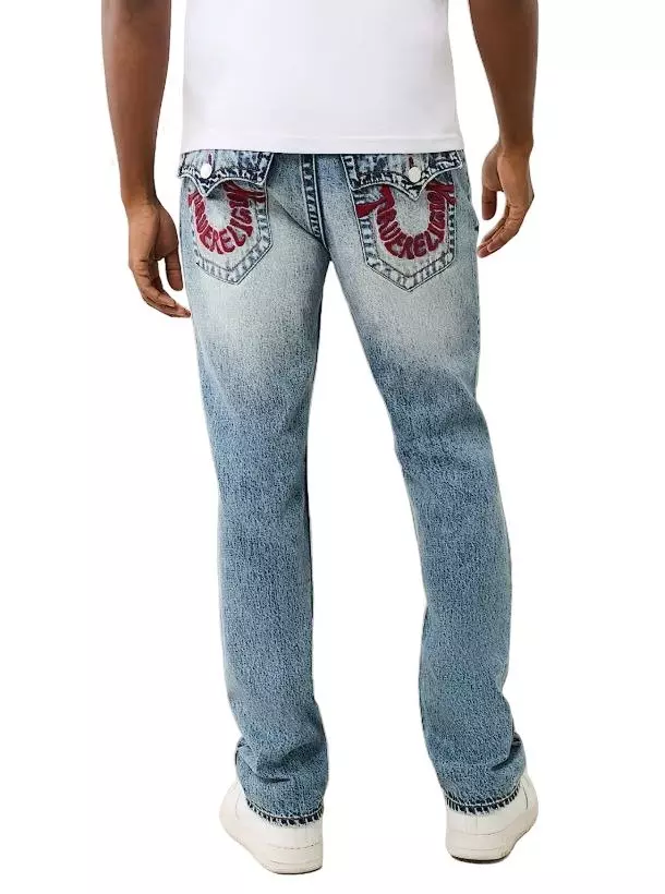 True Religion Men's Ricky QT Flap Straight Fit Denim Jeans - Green Wash - GREEN