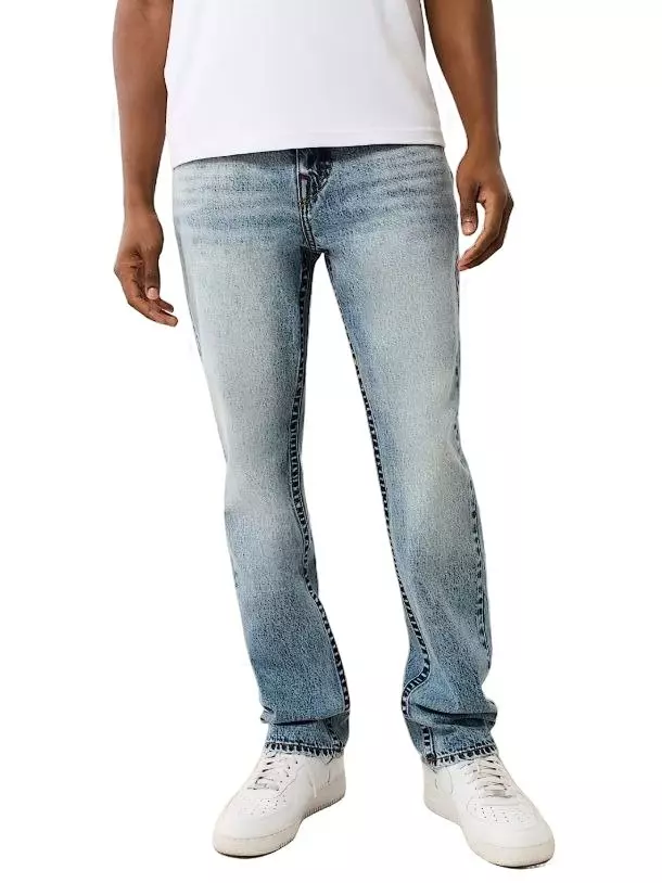 True Religion Men's Ricky QT Flap Straight Fit Denim Jeans - Green Wash - GREEN