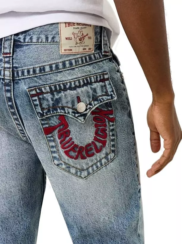 True Religion Men's Ricky QT Flap Straight Fit Denim Jeans - Green Wash - GREEN