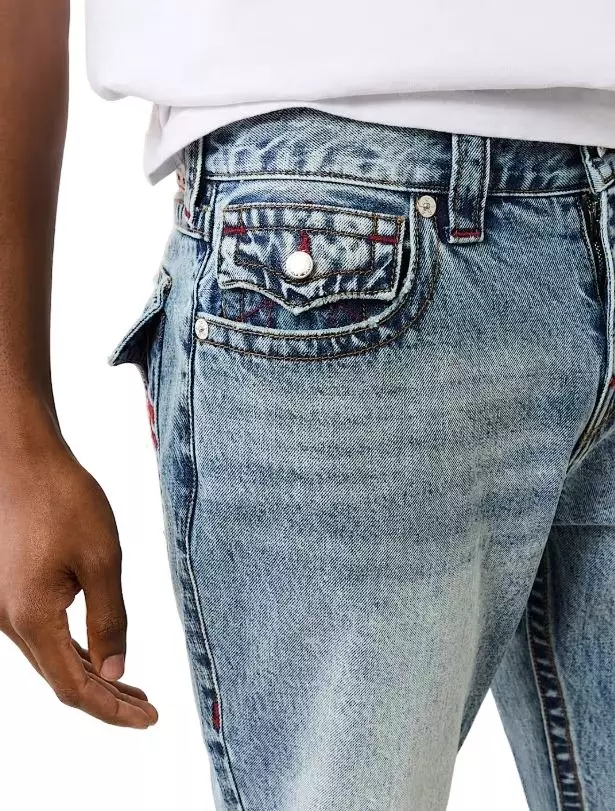 True Religion Men's Ricky QT Flap Straight Fit Denim Jeans - Green Wash - GREEN