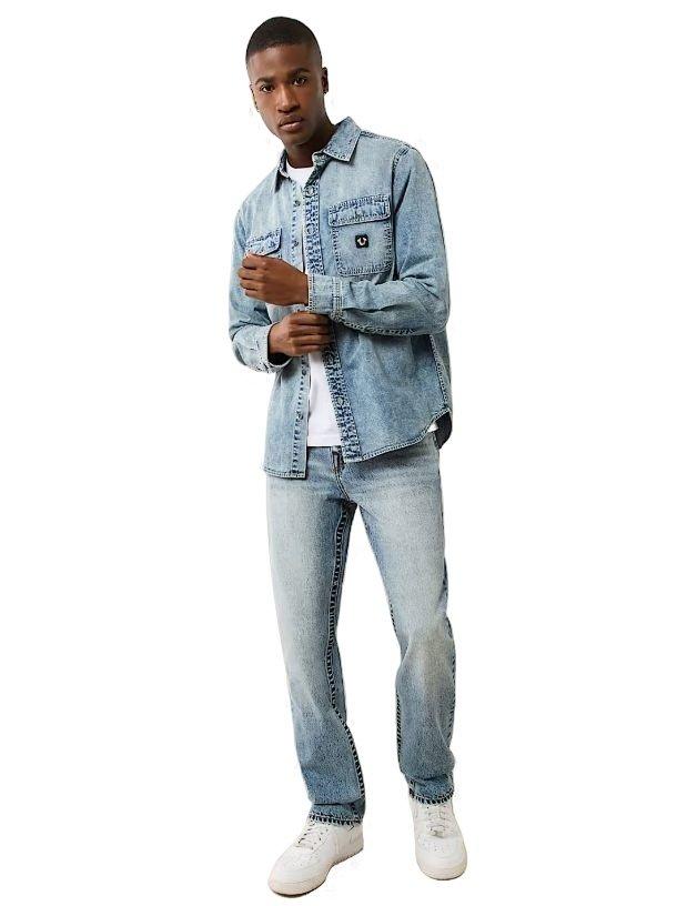 True Religion Men's Ricky QT Flap Straight Fit Denim Jeans - Green Wash - GREEN Thumbnail View 6