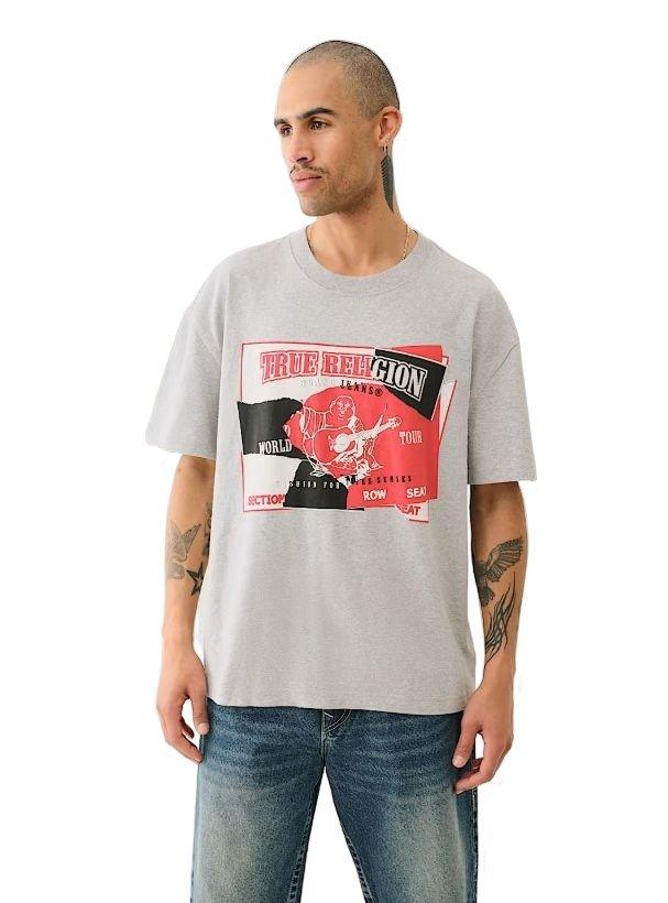 True Religion Men's Torn Logo Tee - GREY Thumbnail View 1