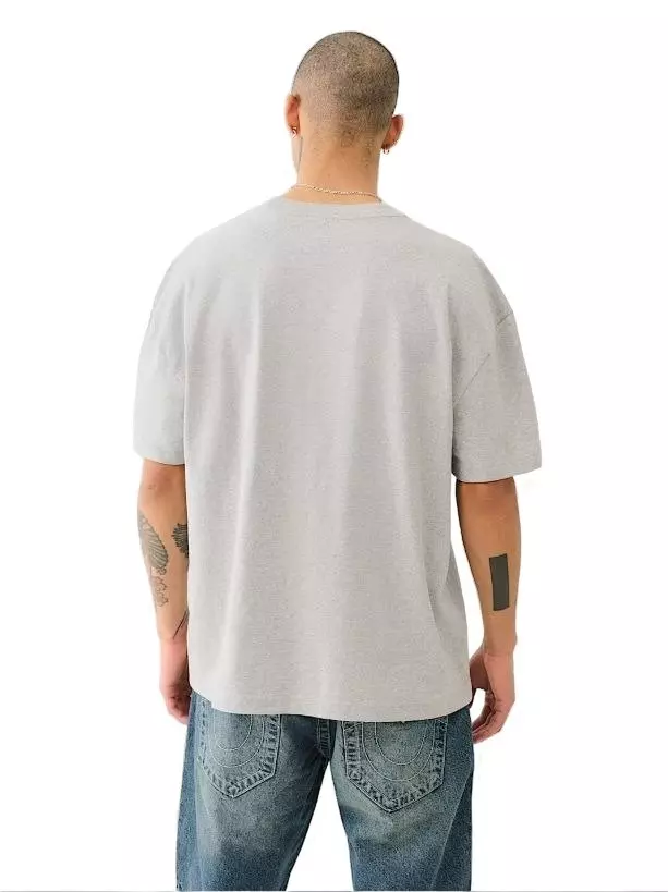 True Religion Men's Torn Logo Tee - GREY
