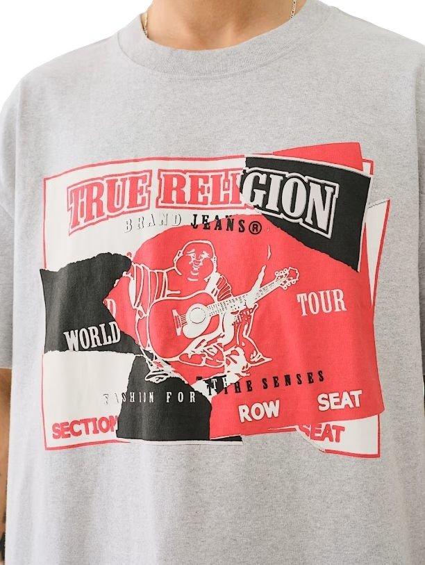True Religion Men's Torn Logo Tee - GREY Thumbnail View 3