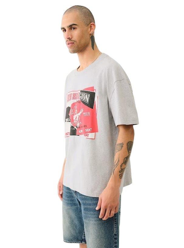 True Religion Men's Torn Logo Tee - GREY Thumbnail View 4
