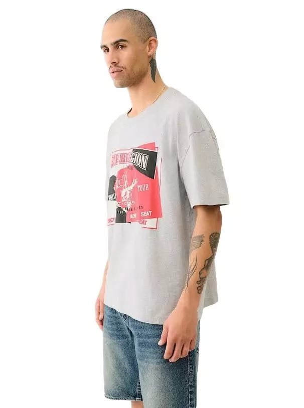 True Religion Men's Torn Logo Tee - GREY