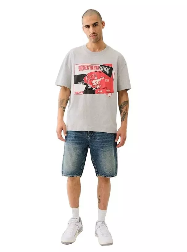 True Religion Men's Torn Logo Tee - GREY