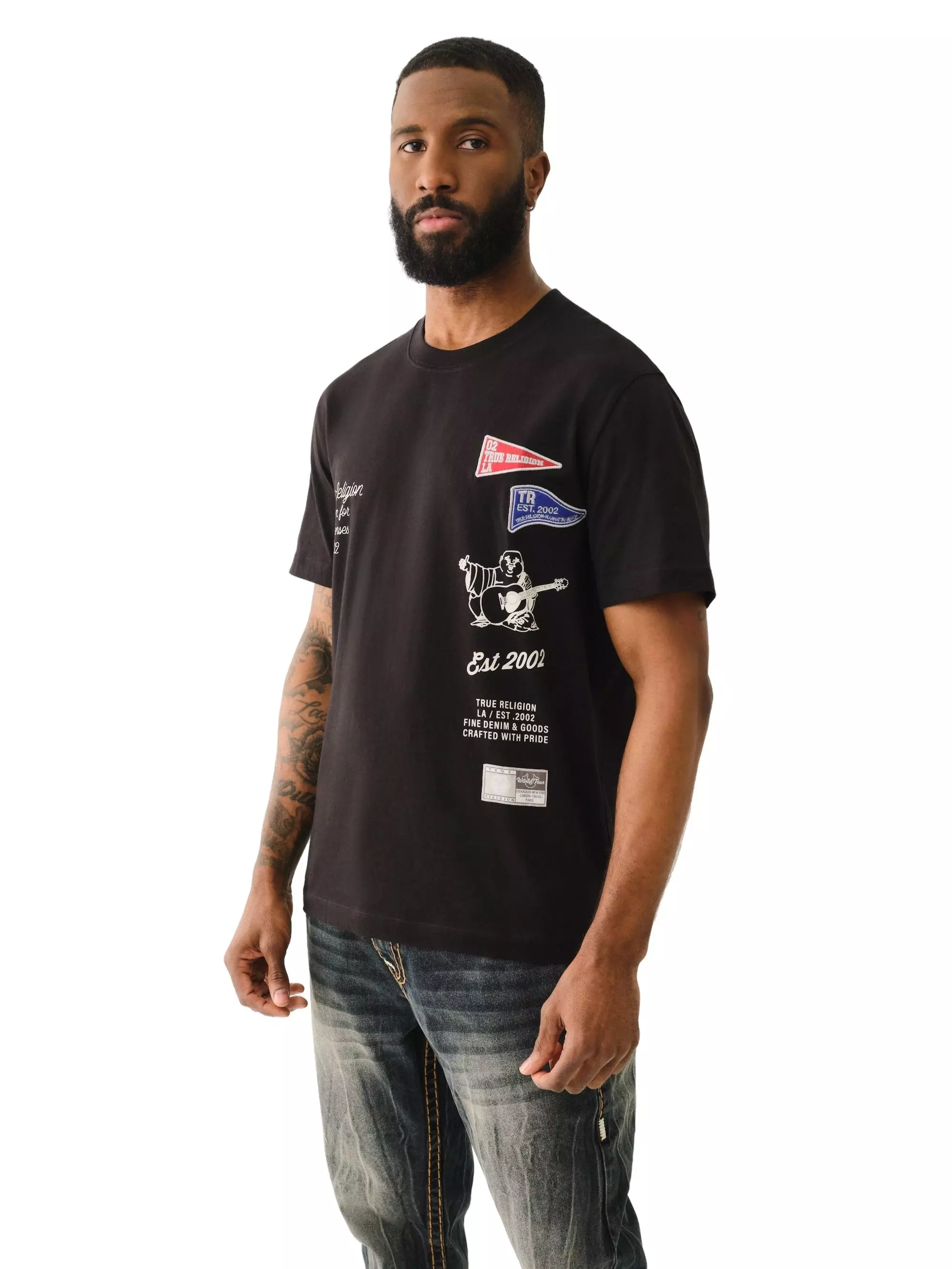 True Religion Men's Uni Logo Tee - Jet Black - BLACK