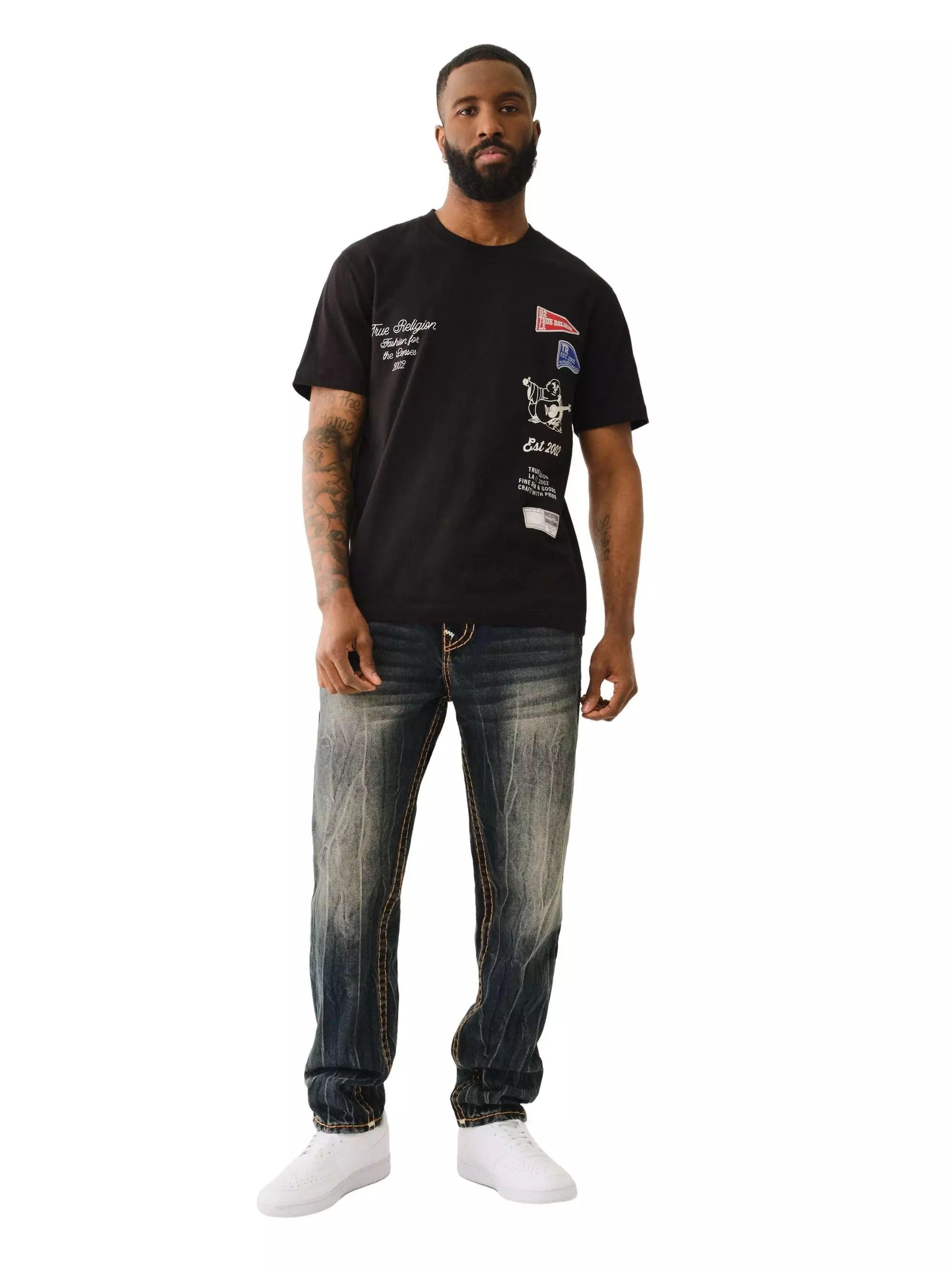 True Religion Men's Uni Logo Tee - Jet Black - BLACK