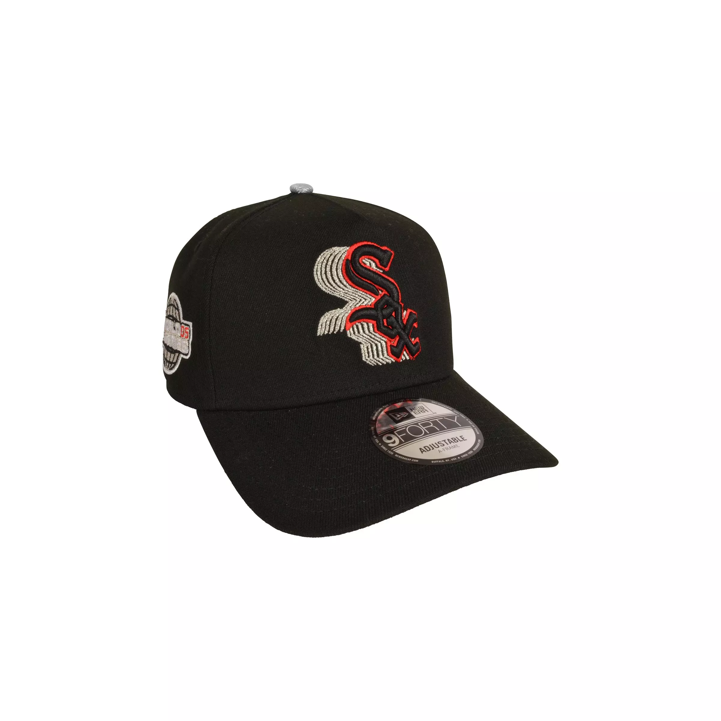 New Era Chicago White Sox 9FORTY Met Silver Snapback Hat-Black/Red