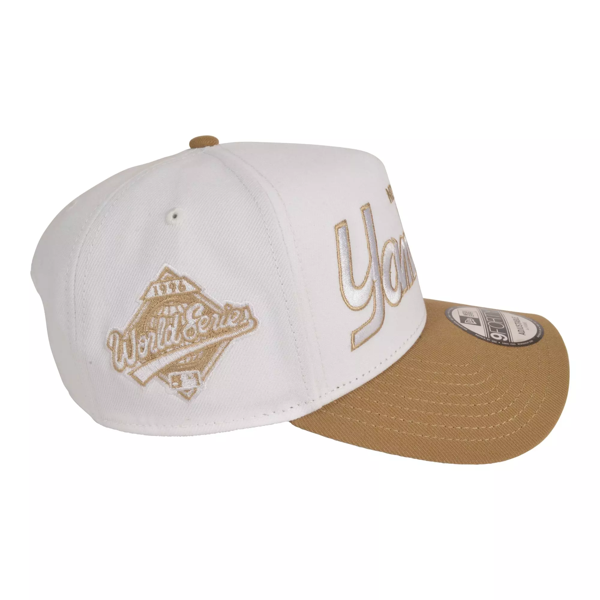 New Era New York Yankees 9FORTY Script Snapback Hat-White/Khaki - WHITE/KHAKI