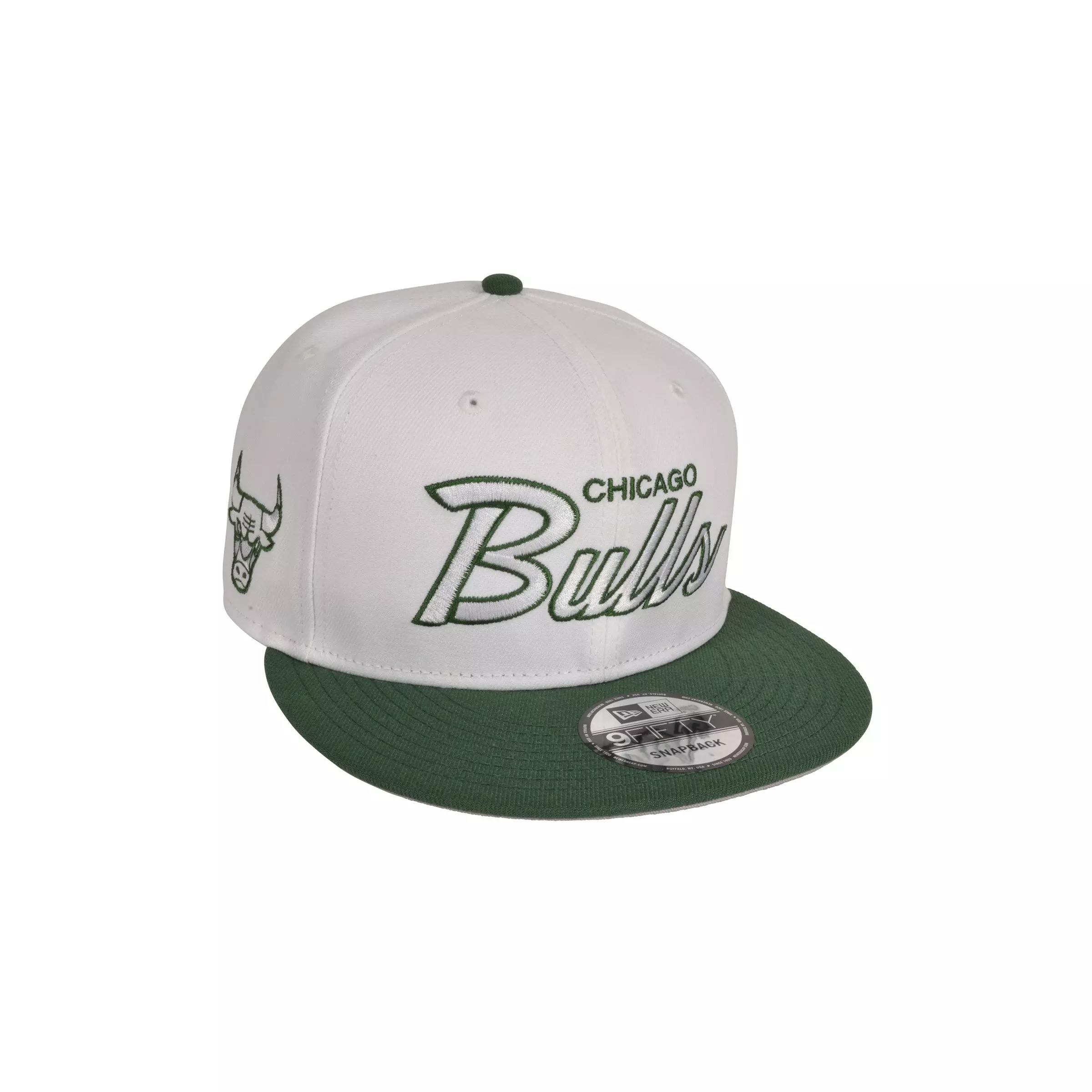 New Era Chicago Bulls 9FIFTY Script Snapback Hat-White/Green - WHITE/GREEN