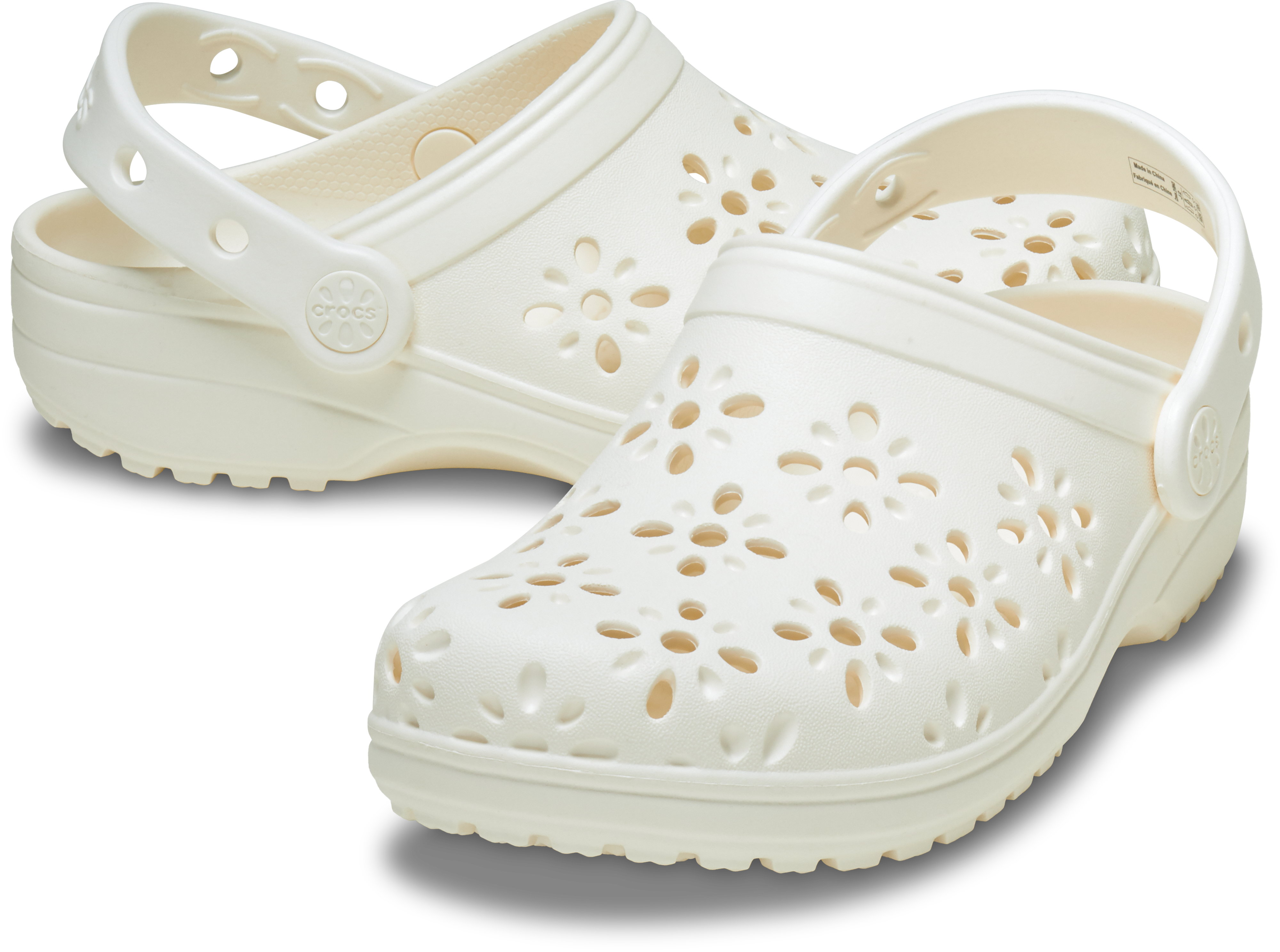 Crocs Classic Floral "Chalk" Women's Clog - OFF-WHITE Thumbnail View 3