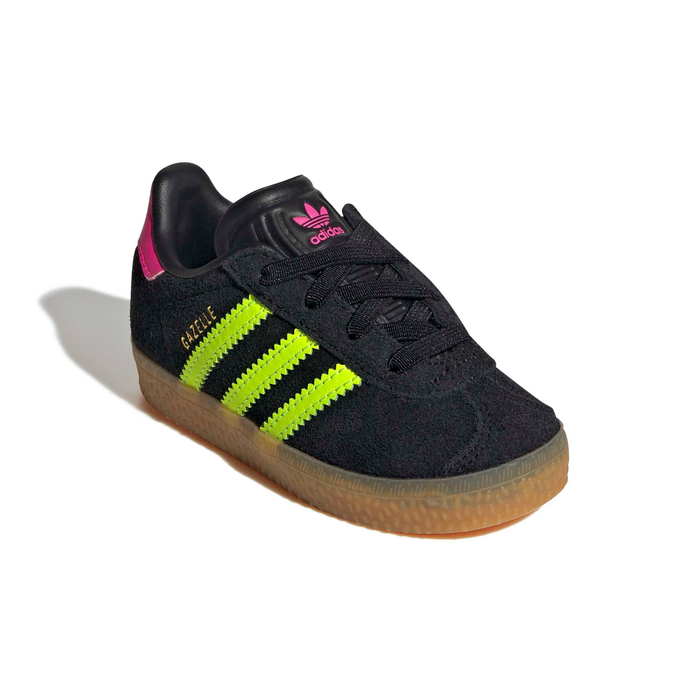 adidas Originals Gazelle "Core Black/Signal Green/Shock Pink" Toddler Girls' Shoe - BLACK/PINK Thumbnail View 7