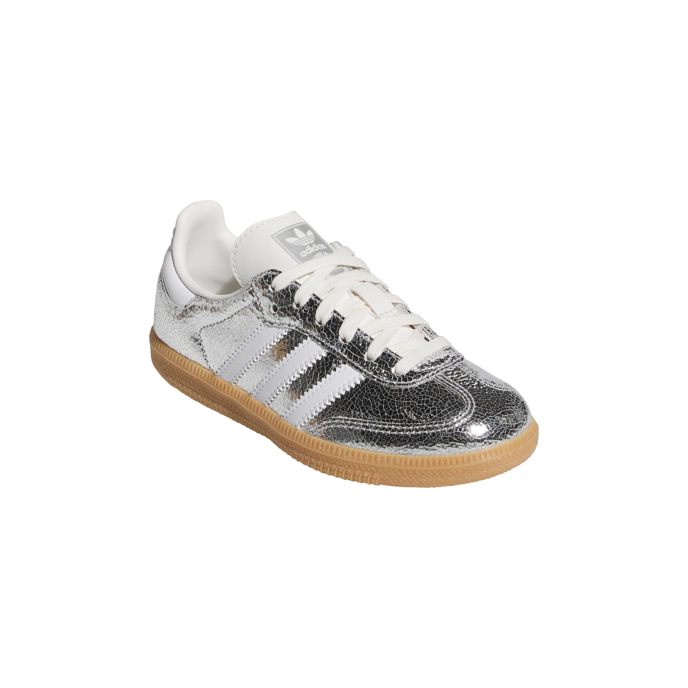 adidas Originals Samba OG "Silver Metallic/Core White" Preschool Girls' Shoe - METALLIC SILVER/WHITE Thumbnail View 3