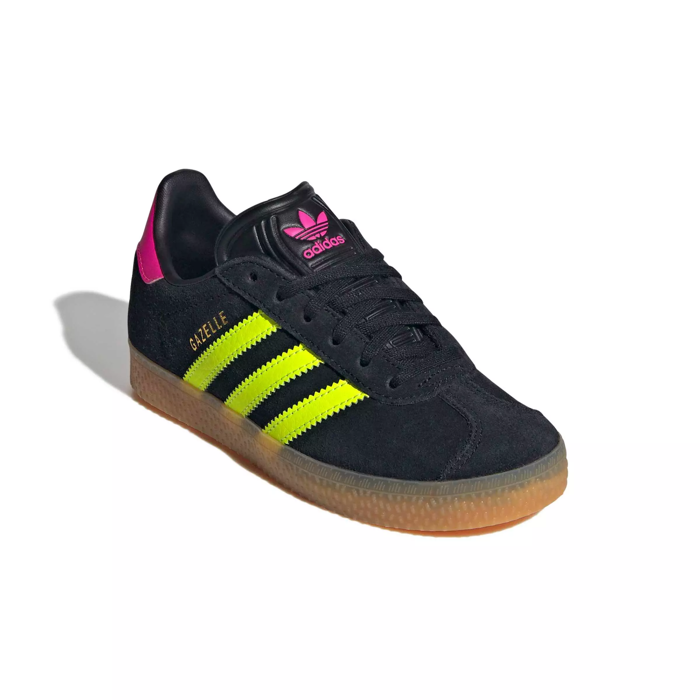 adidas Originals Gazelle "Core Black/Signal Green/Shock Pink" Preschool Girls' Shoe - BLACK/PINK