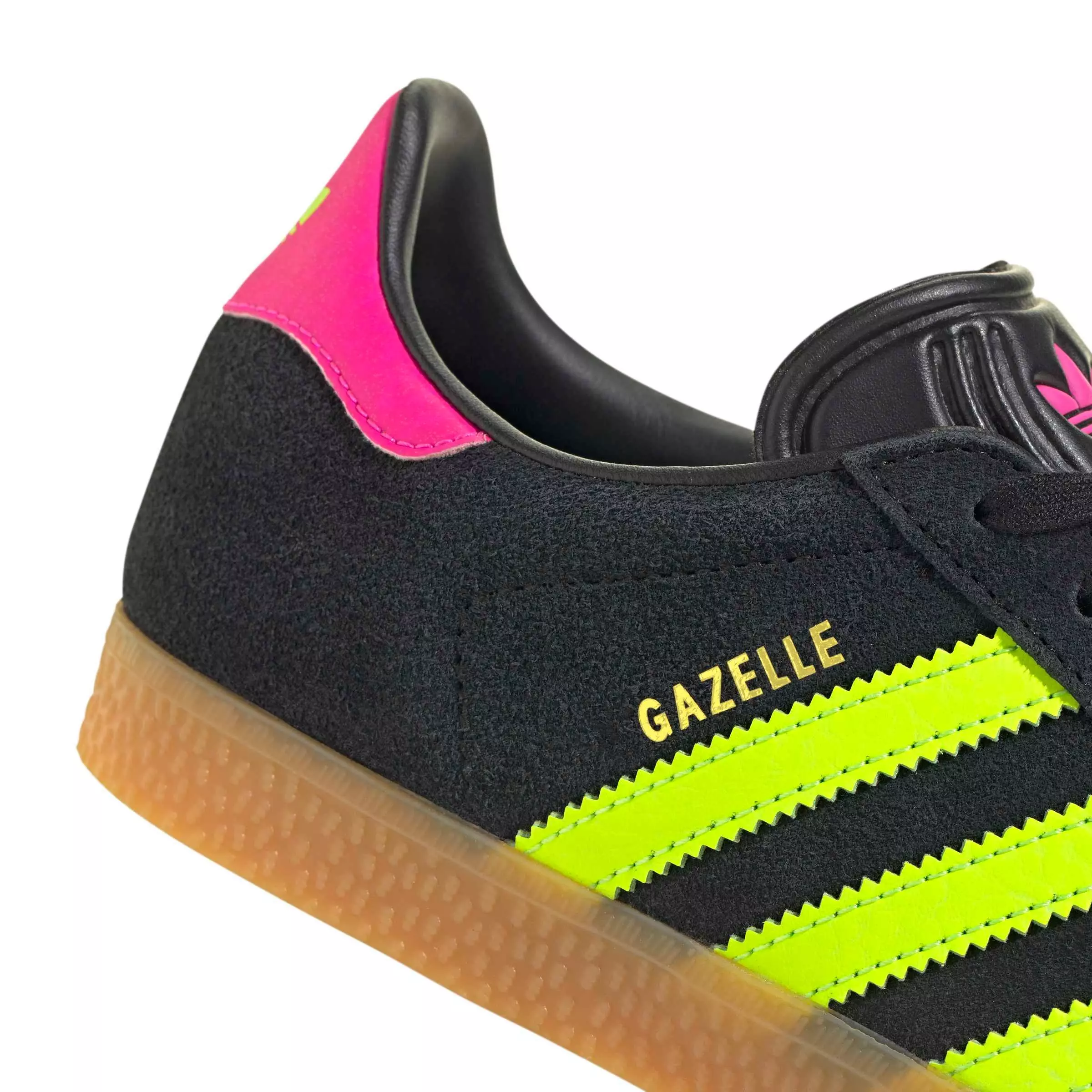 adidas Originals Gazelle "Core Black/Signal Green/Shock Pink" Grade School Girls' Shoe - BLACK/PINK