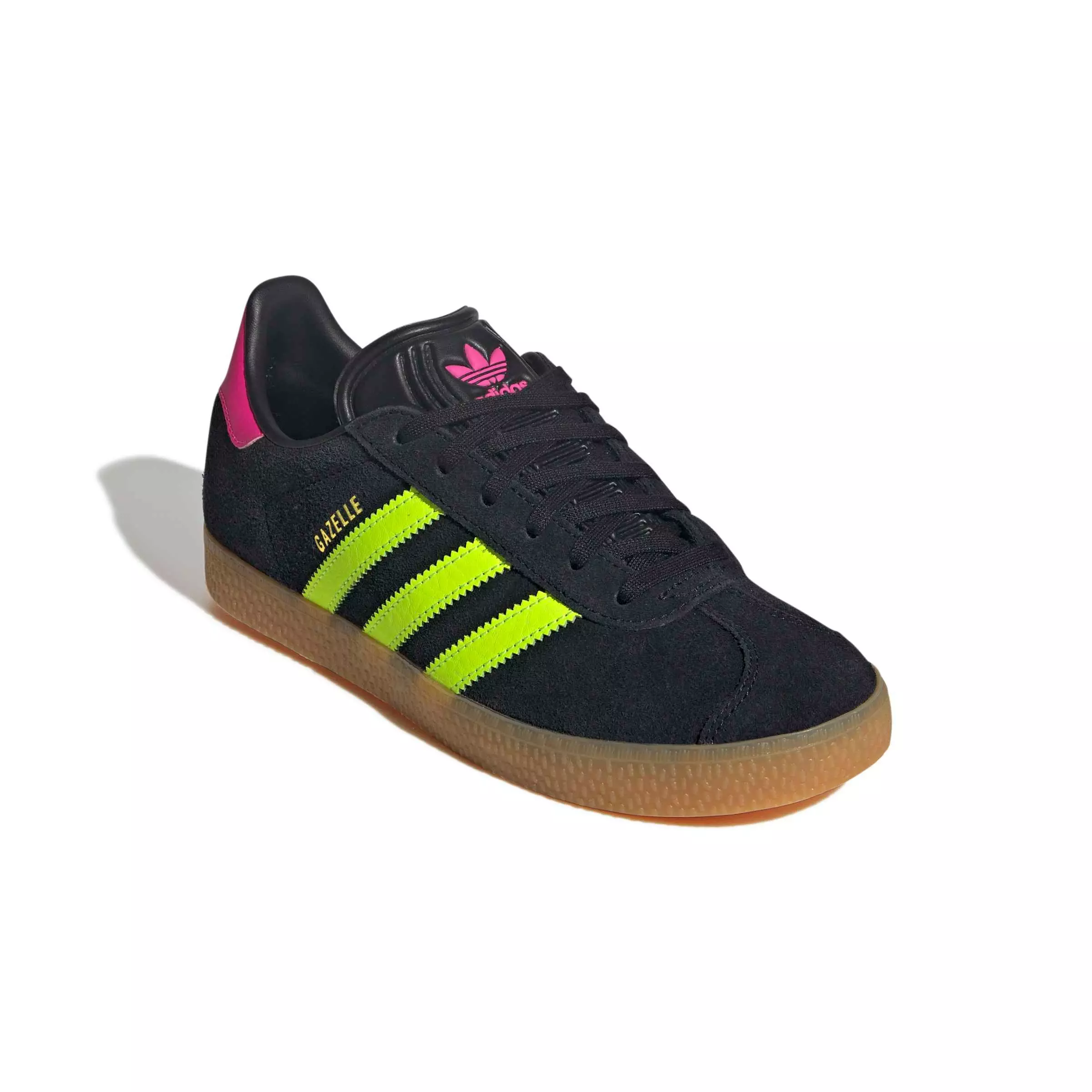 adidas Originals Gazelle "Core Black/Signal Green/Shock Pink" Grade School Girls' Shoe - BLACK/PINK