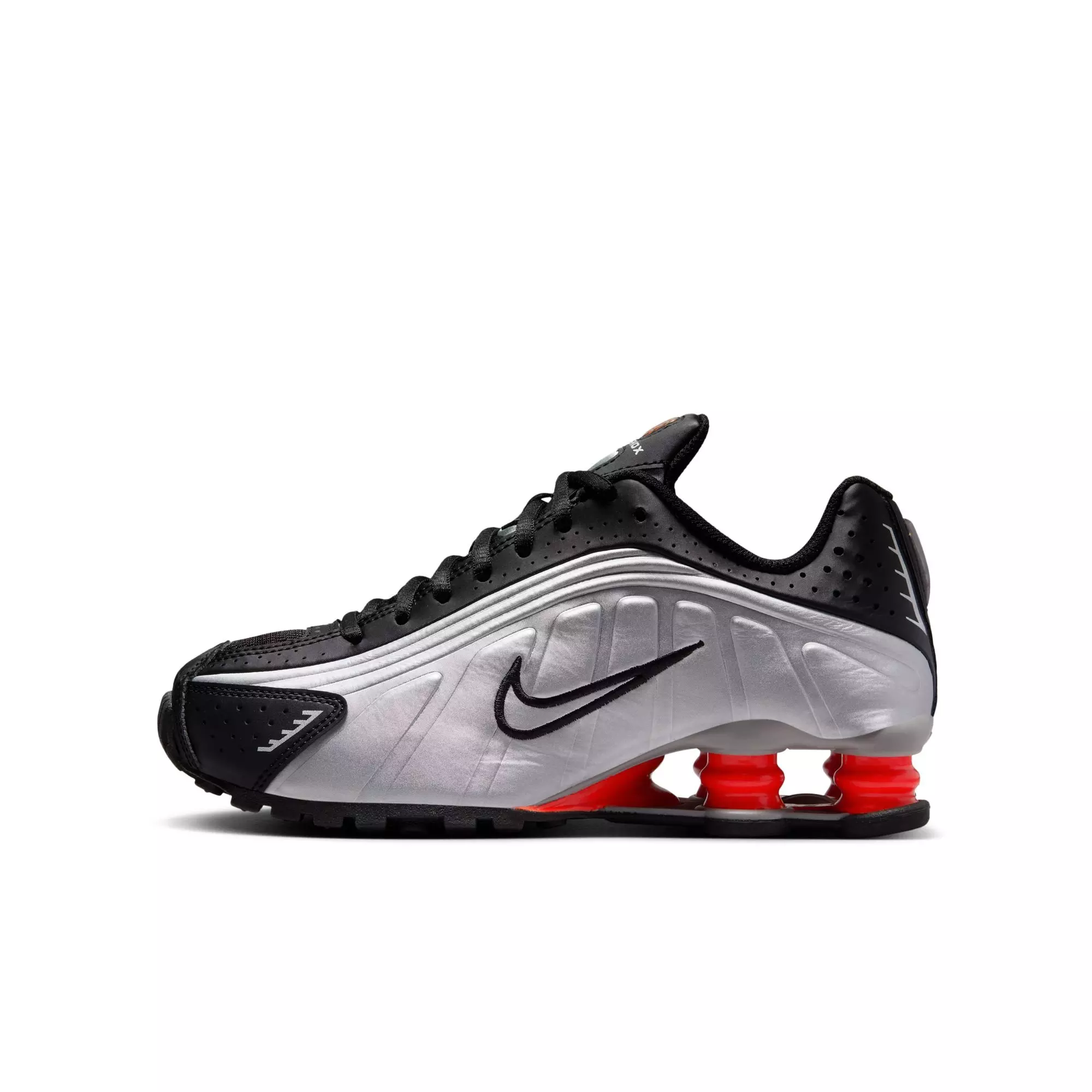 Nike Shox R4 "Metallic Silver/Black" Grade School Boys' Shoe - BLACK/RED/SILVER