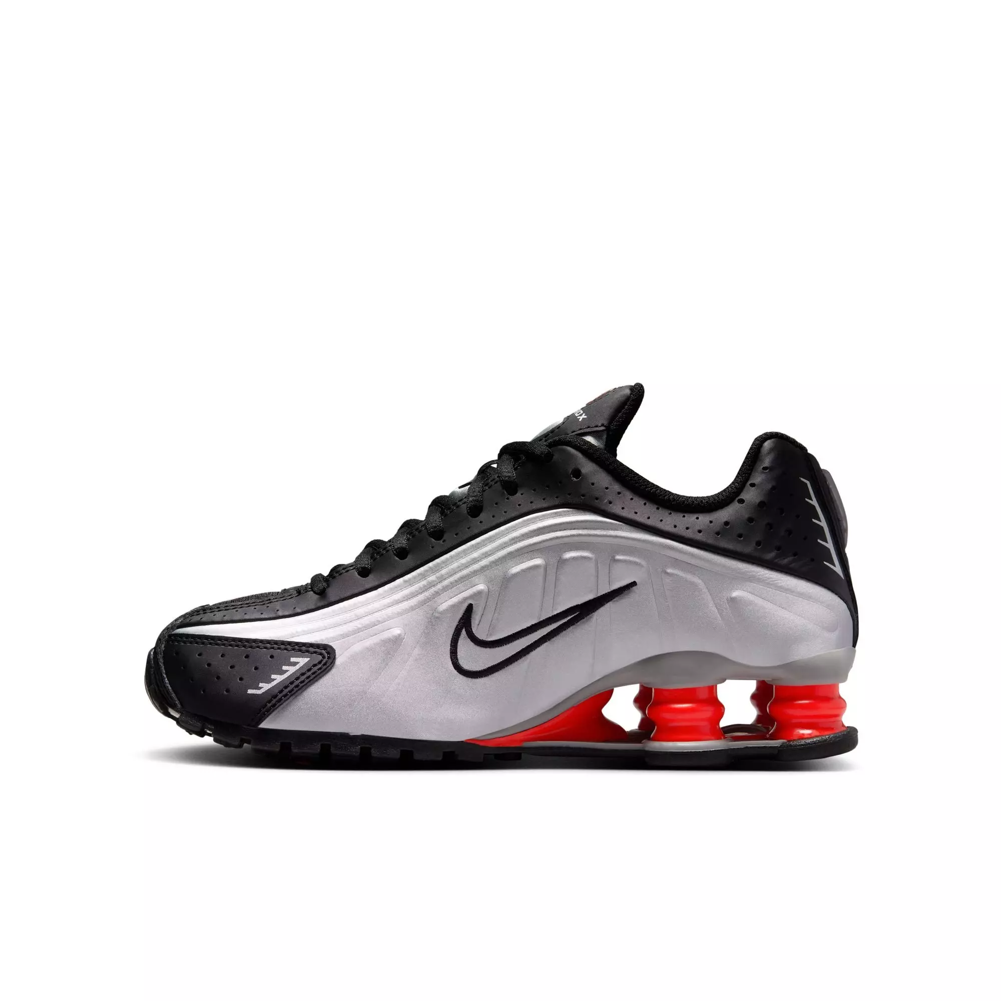 Nike Shox R4 "Metallic Silver/Black" Grade School Boys' Shoe - BLACK/RED/SILVER