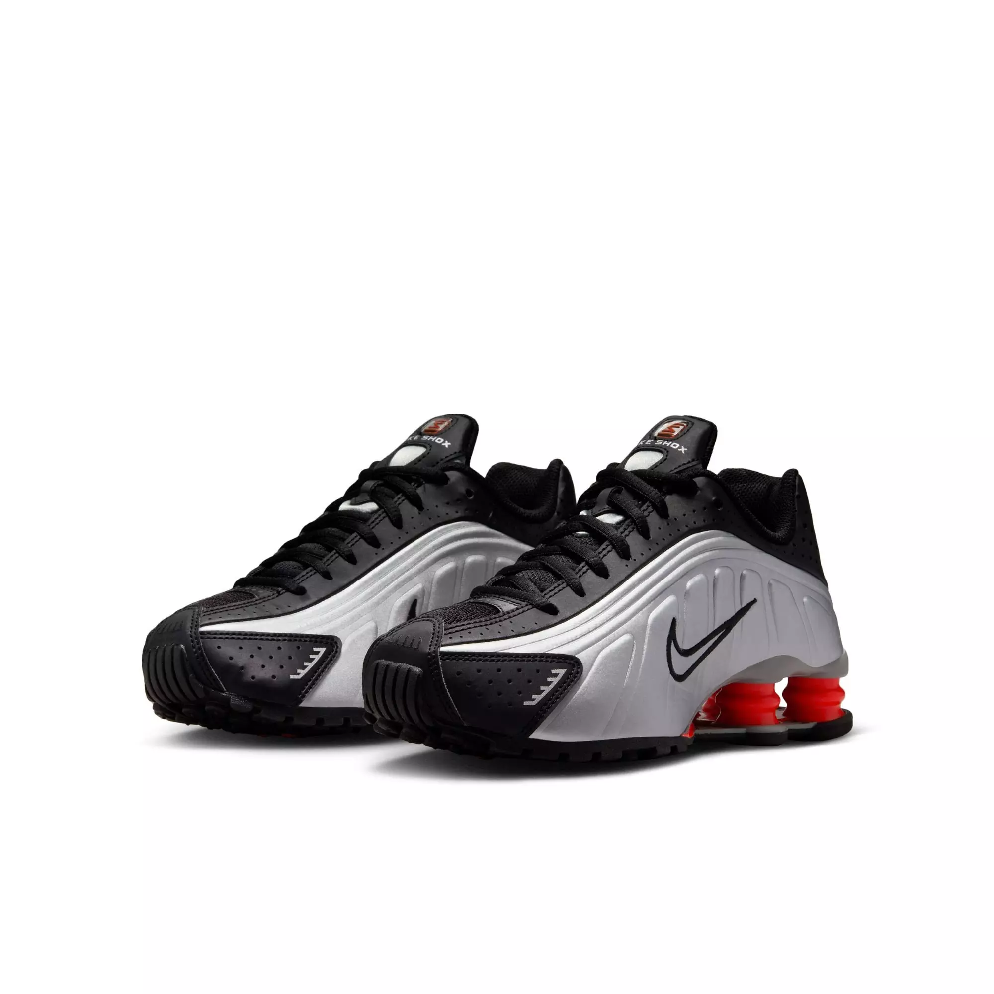 Nike Shox R4 "Metallic Silver/Black" Grade School Boys' Shoe - BLACK/RED/SILVER