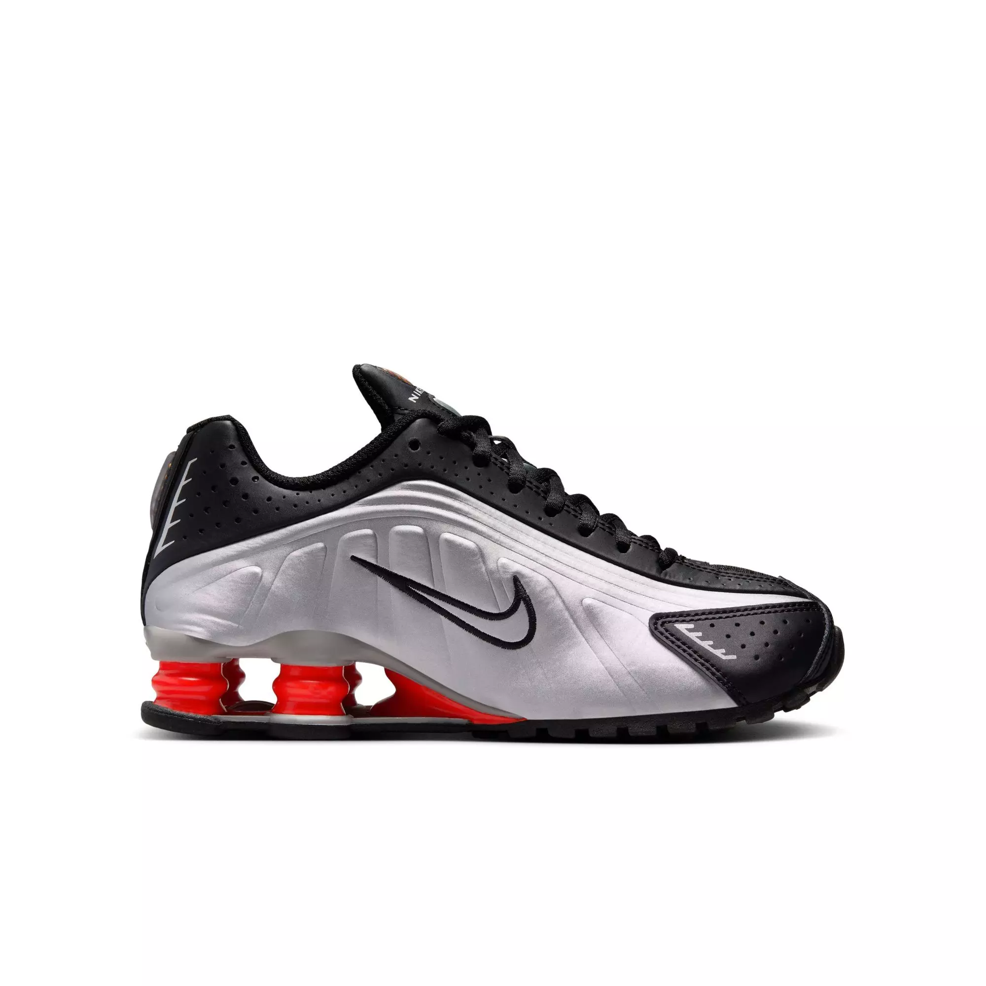 Nike Shox R4 "Metallic Silver/Black" Grade School Boys' Shoe - BLACK/RED/SILVER