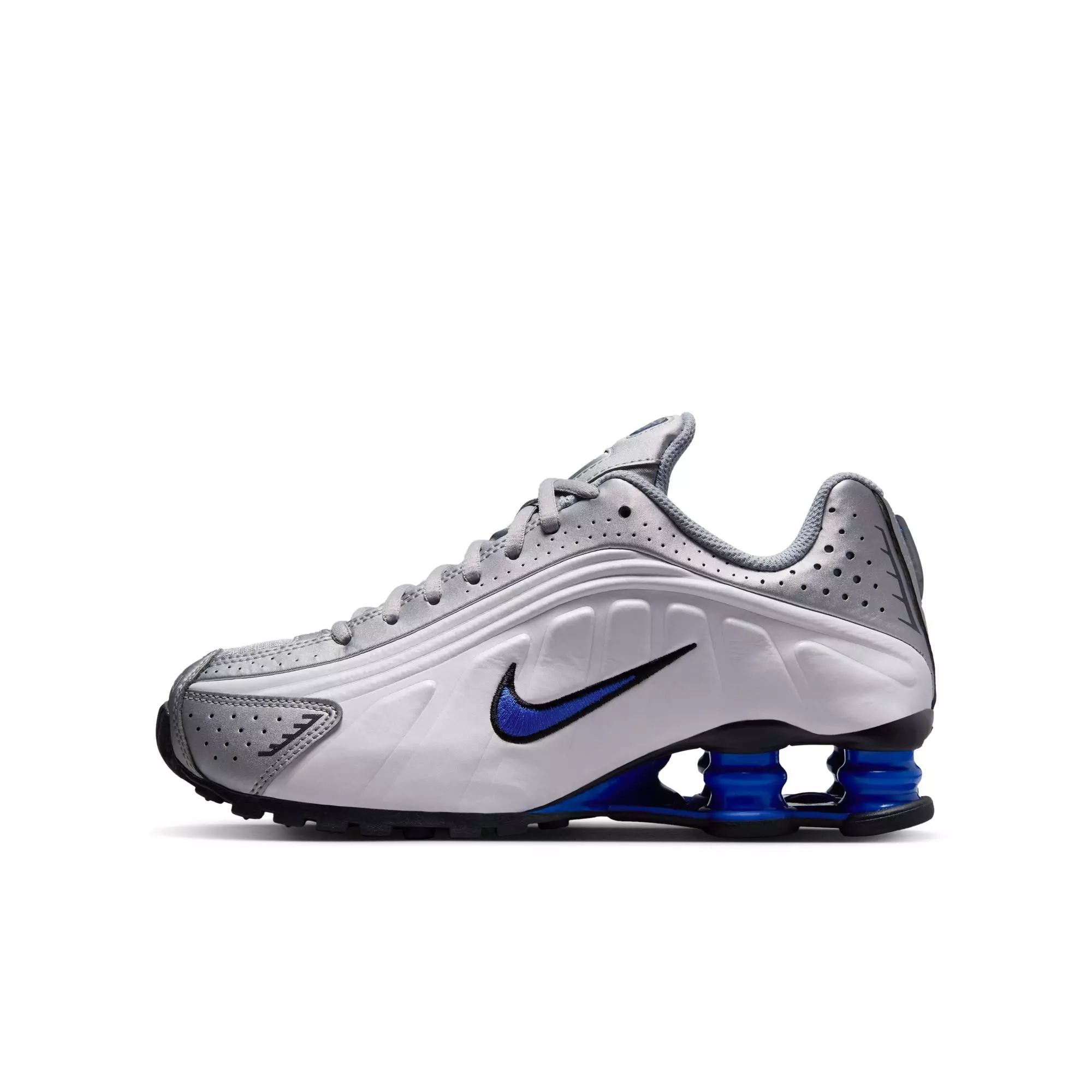 Nike Shox R4 "White/Metallic Silver/Racer Blue" Grade School Boys' Shoe - WHITE/BLUE