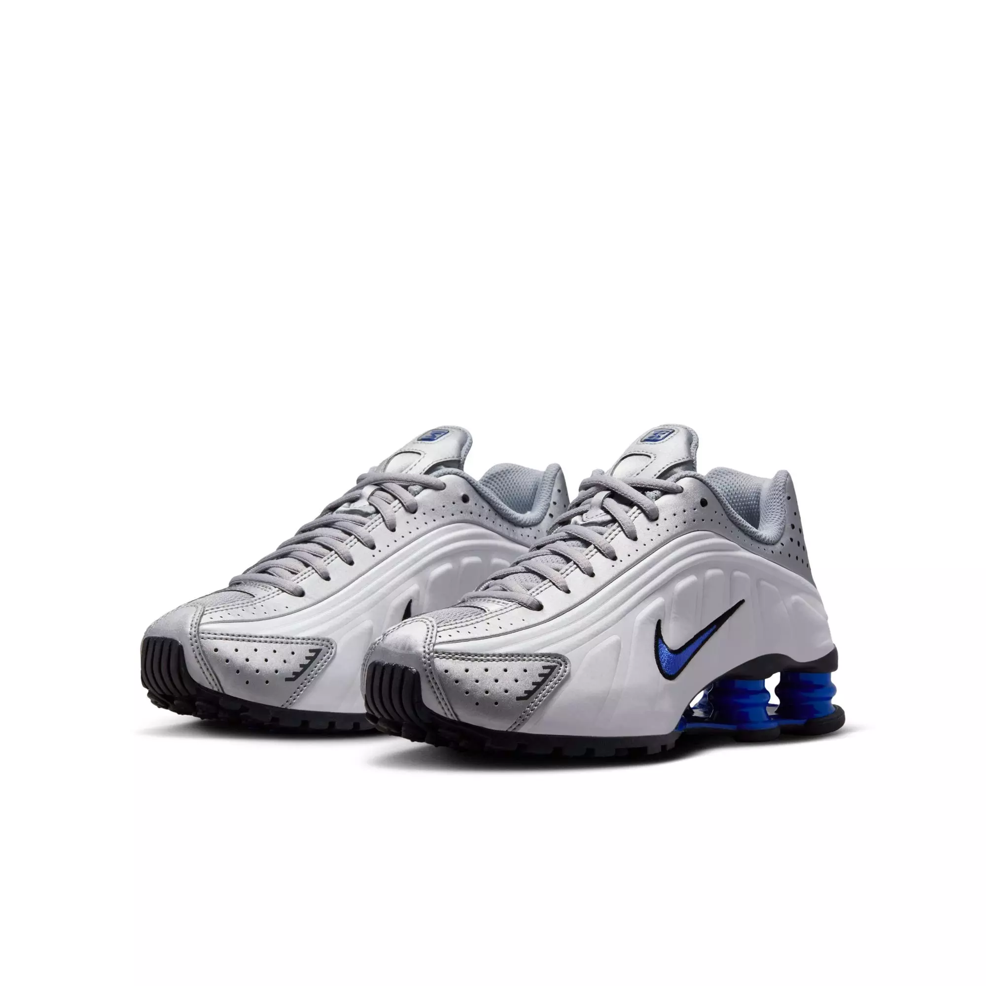Nike Shox R4 "White/Metallic Silver/Racer Blue" Grade School Boys' Shoe - WHITE/BLUE