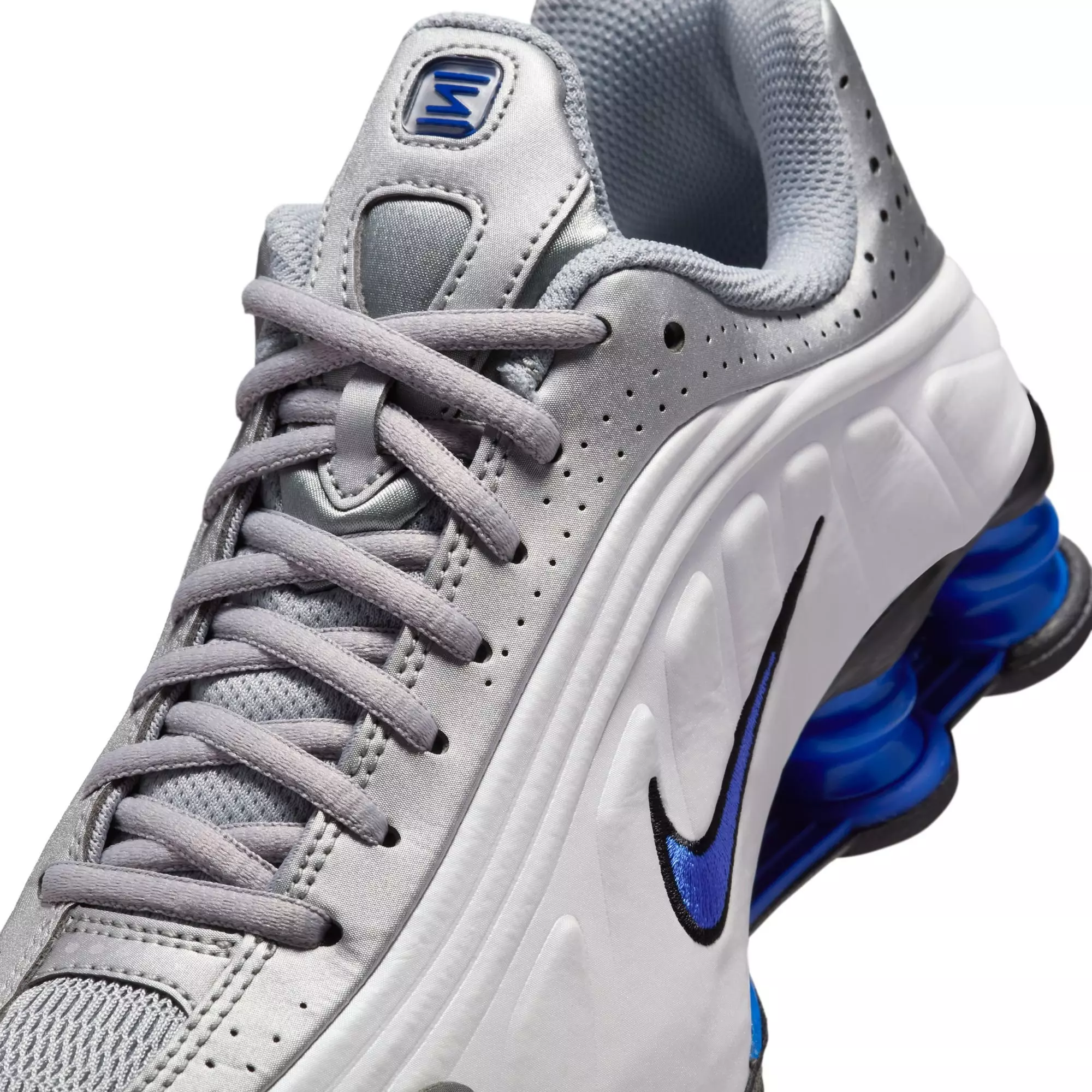 Nike Shox R4 "White/Metallic Silver/Racer Blue" Grade School Boys' Shoe - WHITE/BLUE