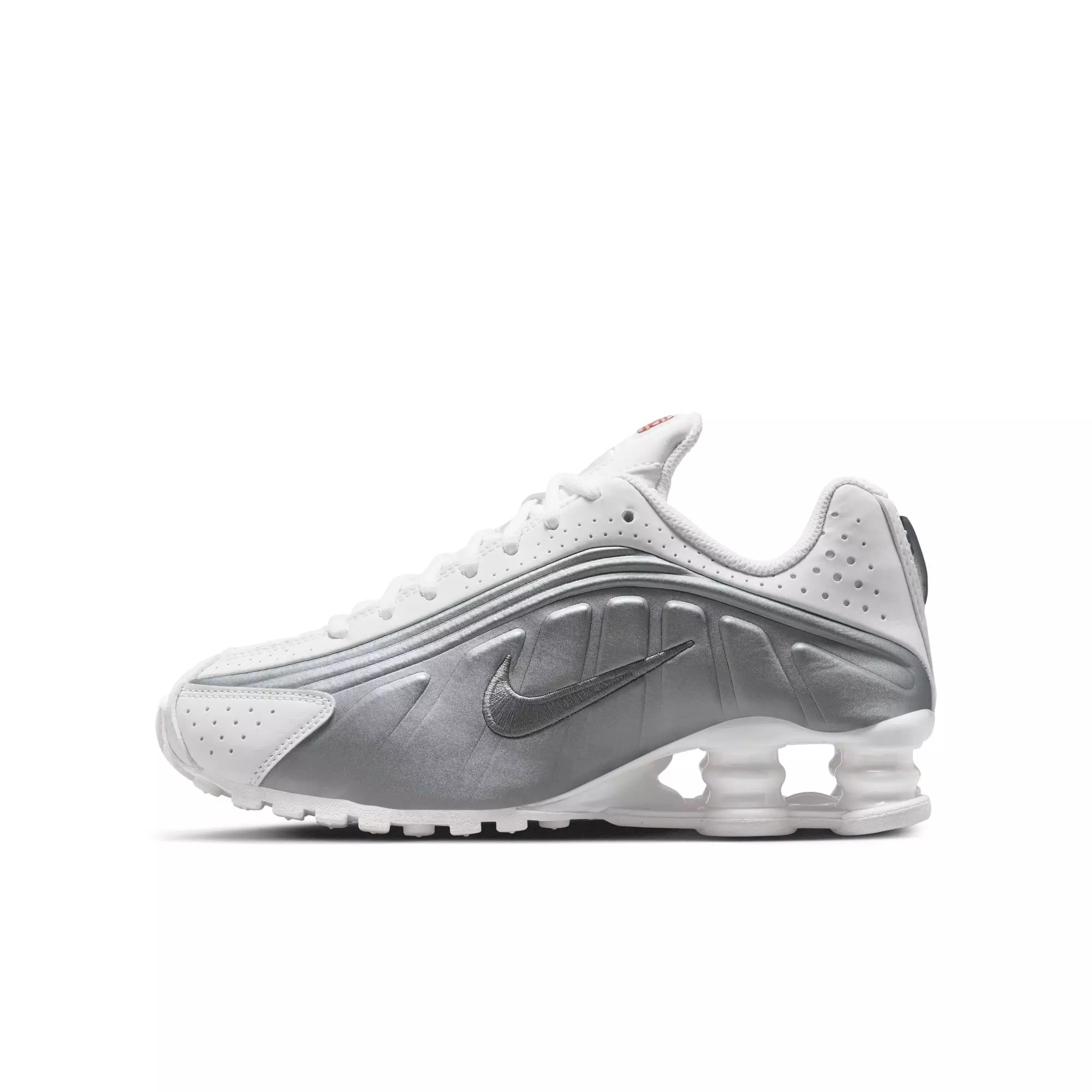Nike Shox R4 "White/Metallic Silver" Grade School Boys' Shoe​ - WHITE/GREY