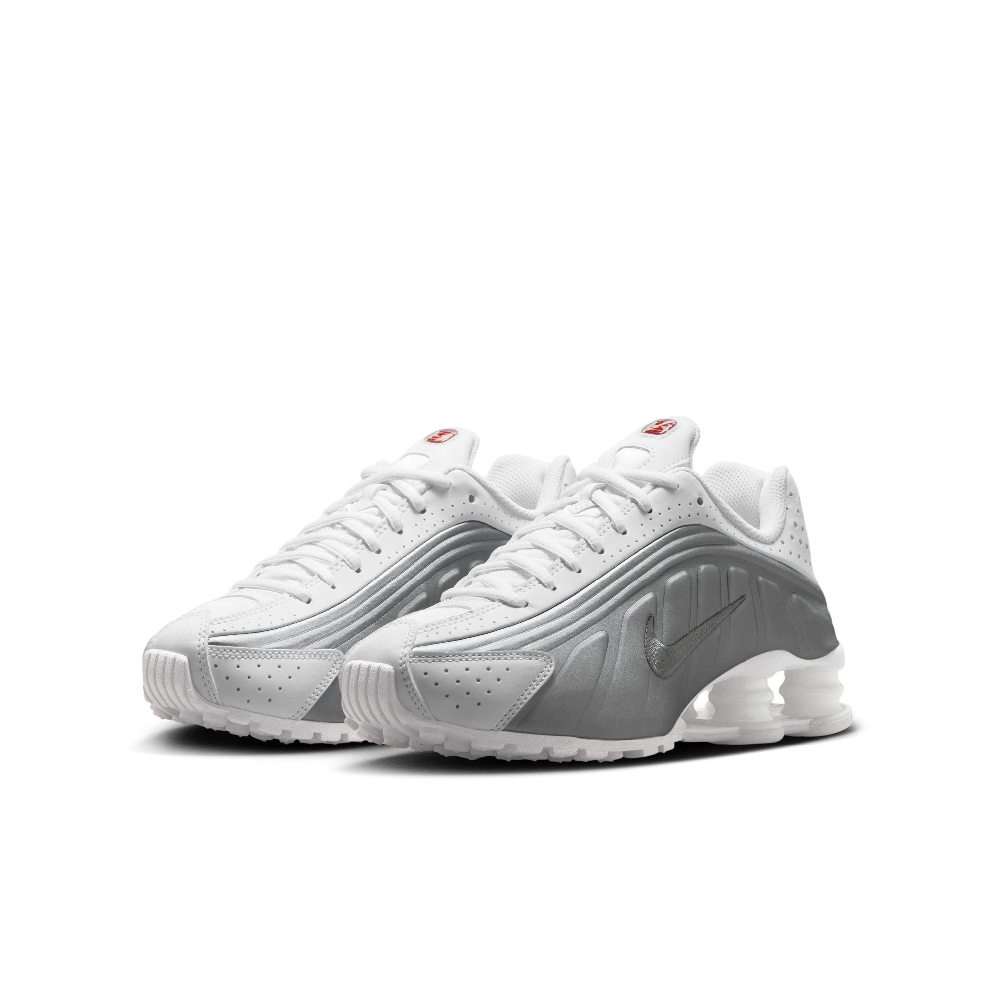 Nike Shox R4 Grade School Boys' "White/Metallic Silver" Shoe​
