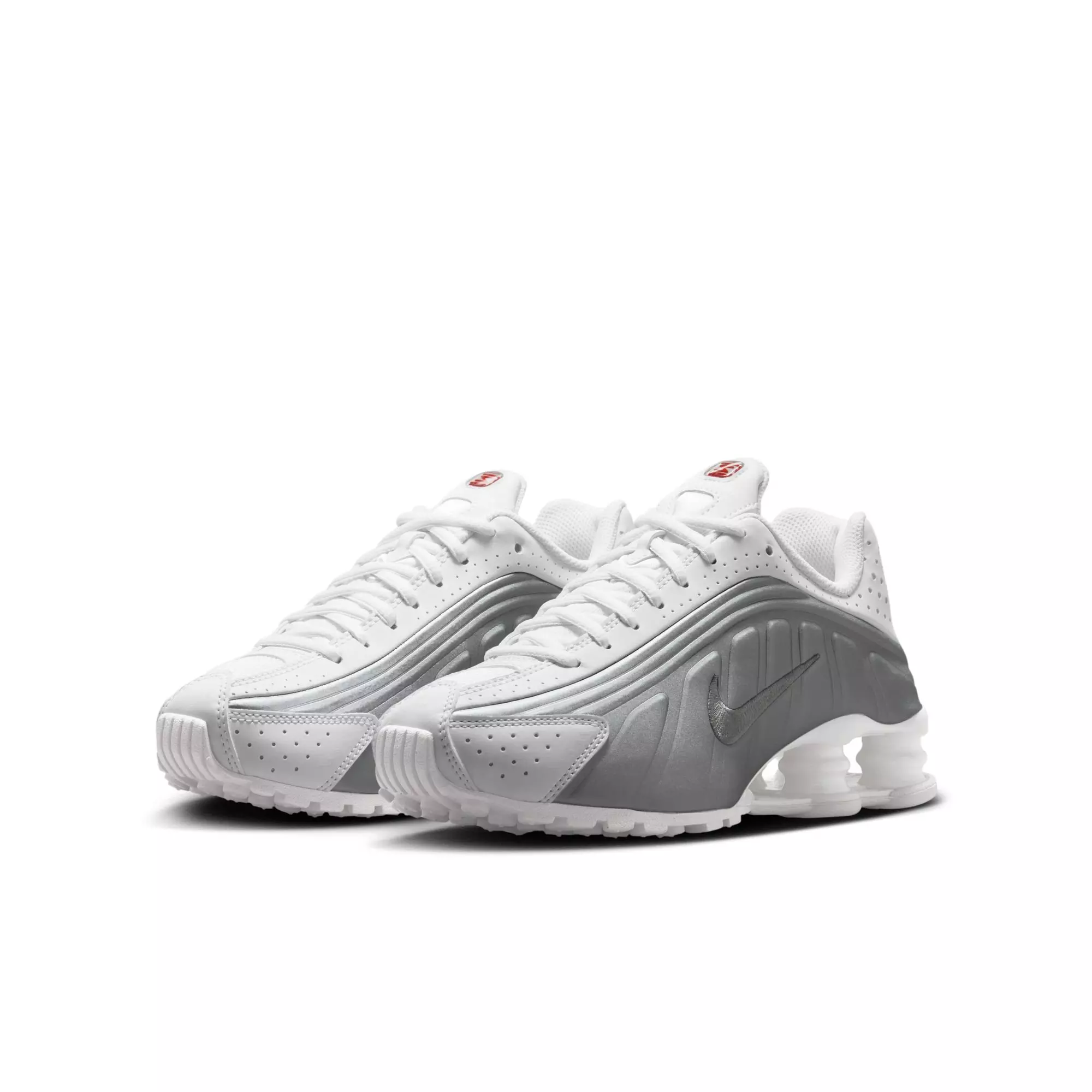 Nike Shox R4 "White/Metallic Silver" Grade School Boys' Shoe​ - WHITE/GREY