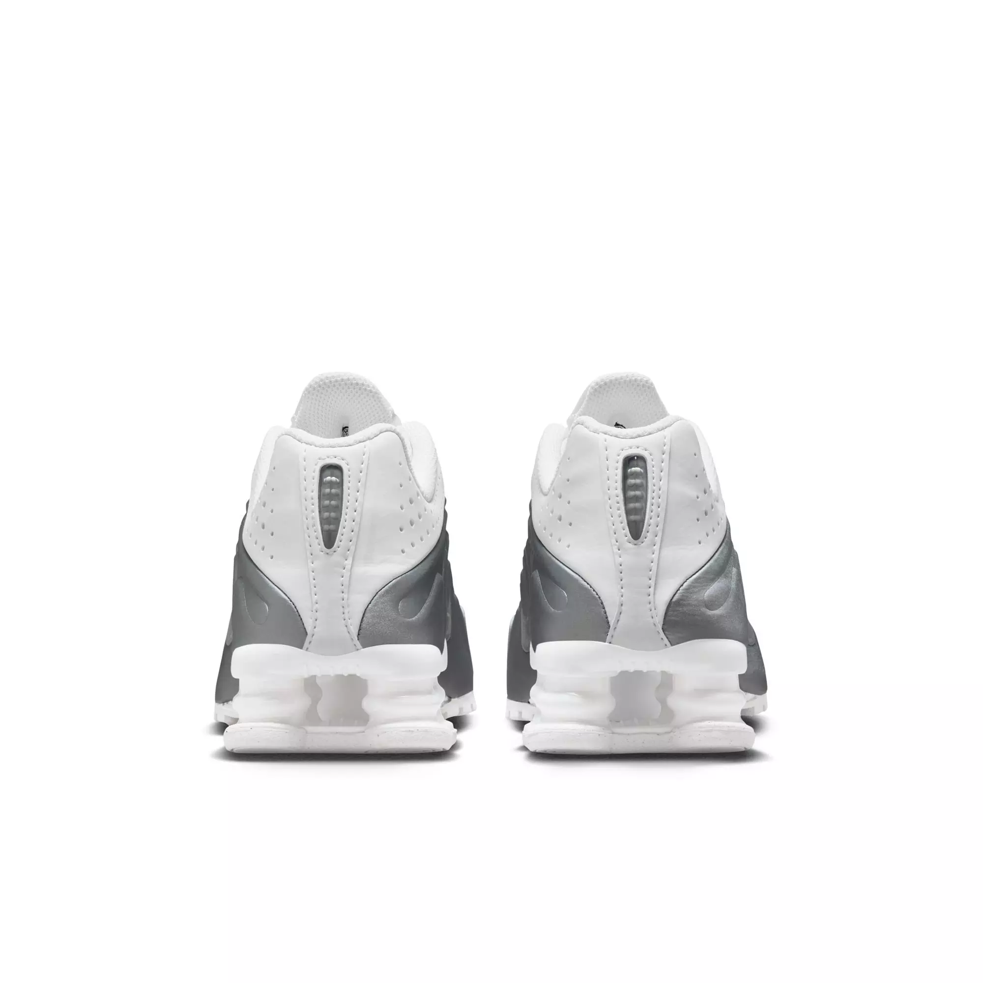 Nike Shox R4 "White/Metallic Silver" Grade School Boys' Shoe​ - WHITE/GREY