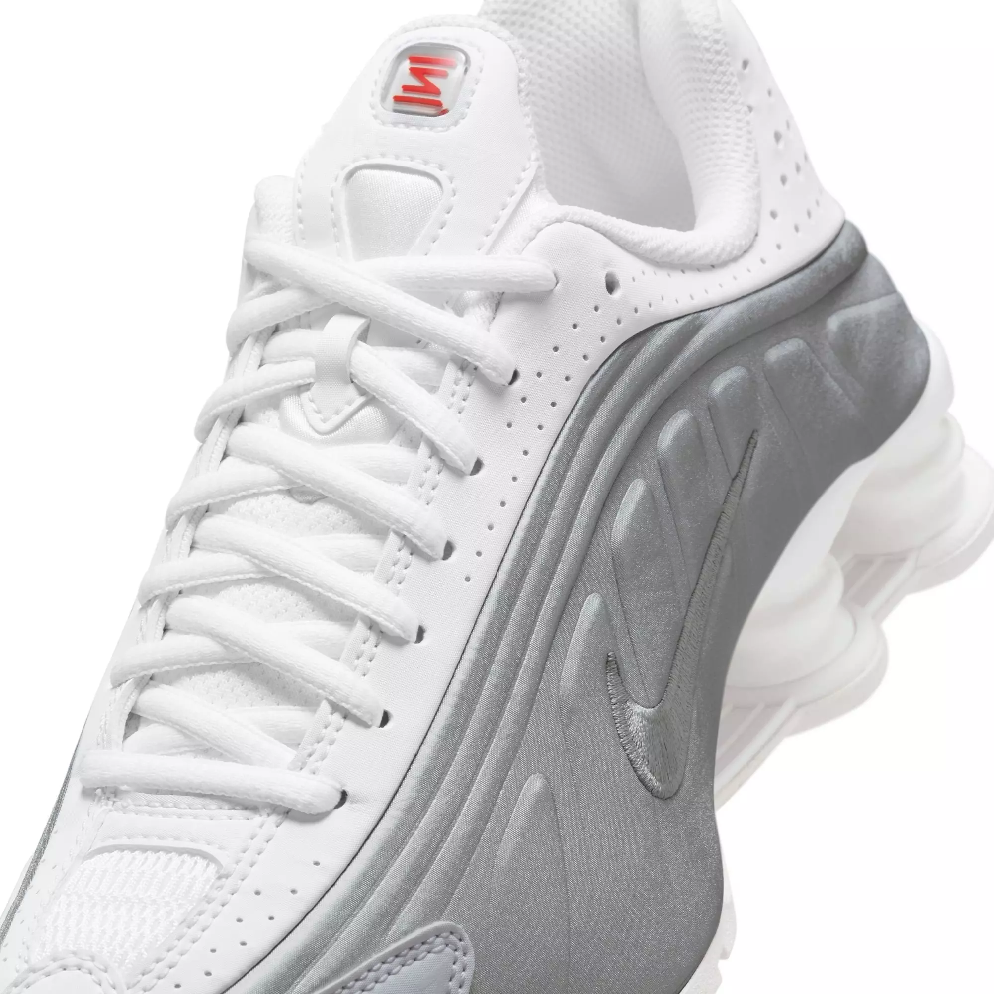Nike Shox R4 "White/Metallic Silver" Grade School Boys' Shoe​ - WHITE/GREY